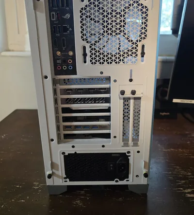 Custom desktop PC build with liquid cooling and RGB lighting