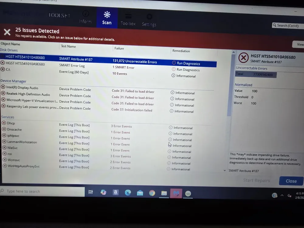 Malware scan reporting a detected infection
