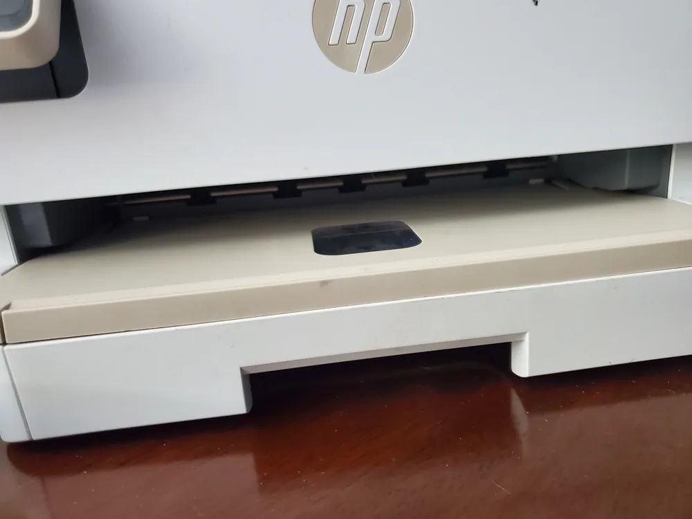 HP all-in-one printer with the output tray extended