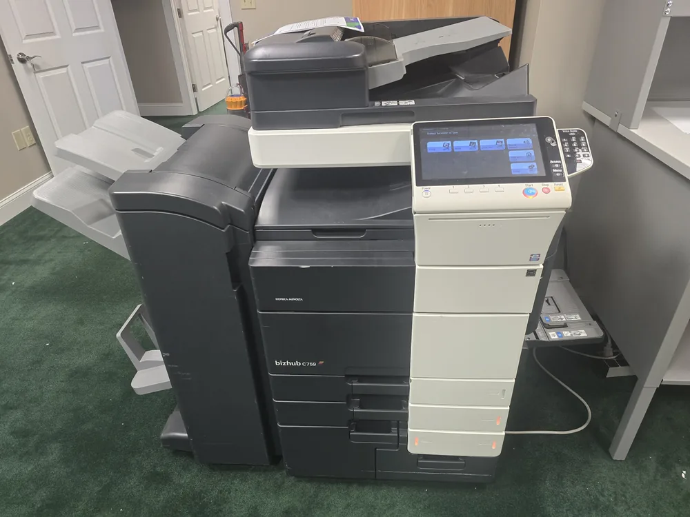 Konica Minolta bizhub office multifunction printer with finisher
